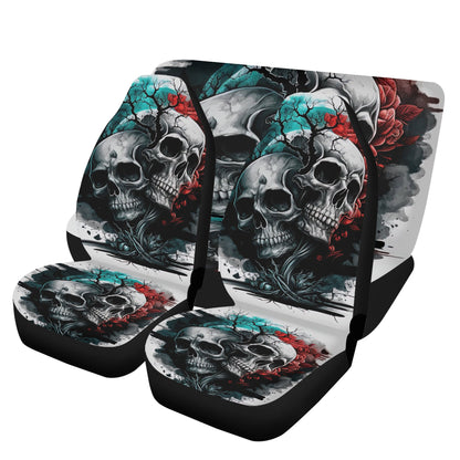 Christmas skull seat cover protector, floral skull mat for car, floral skull slip-on seat covers, flame skull car rug, rose skull car seat p