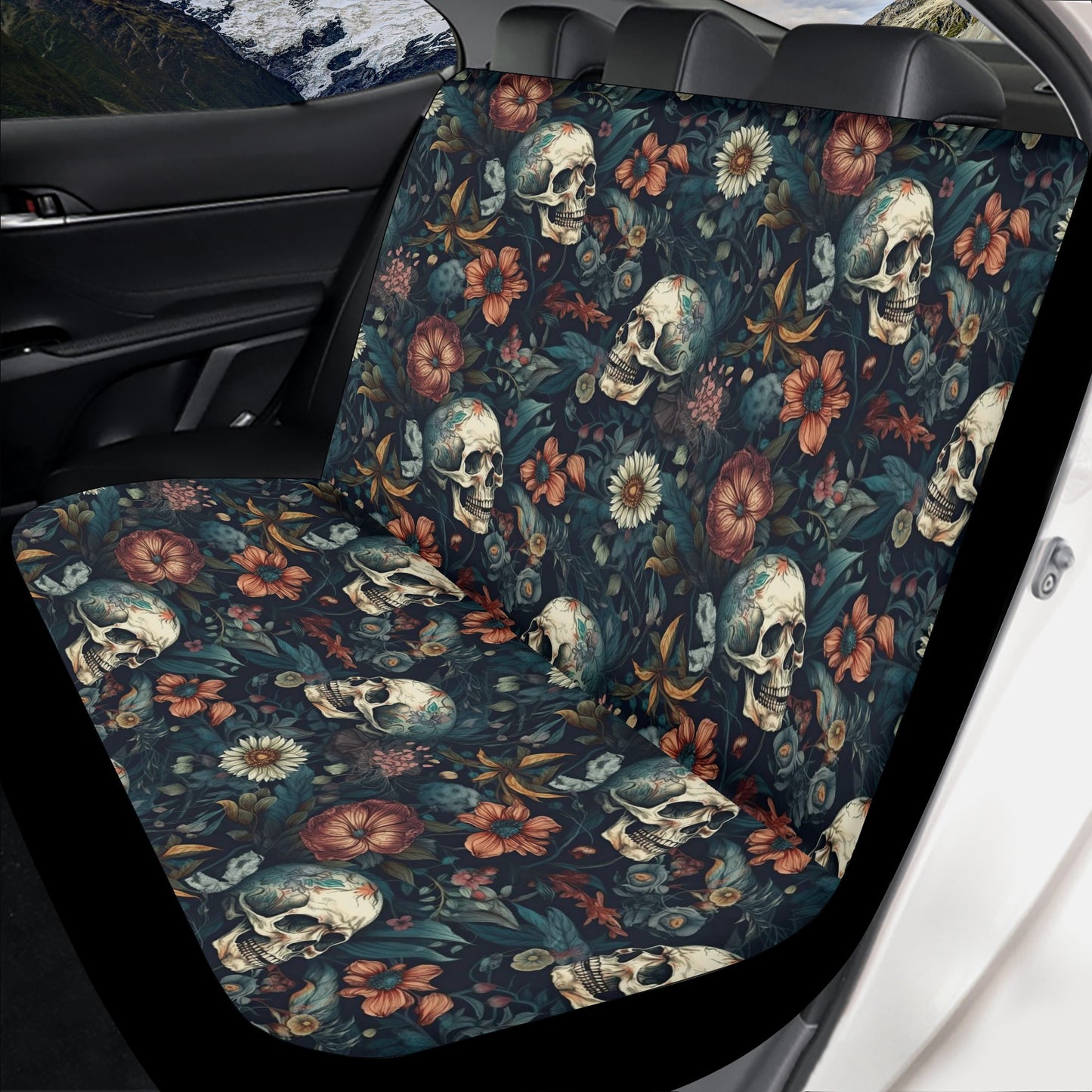Goth car seat cushion cover, biker skull slip-on seat covers, flaming skull car seat cushion cover, horror seat cover for truck, skeleton ca Car Seat Cover Set