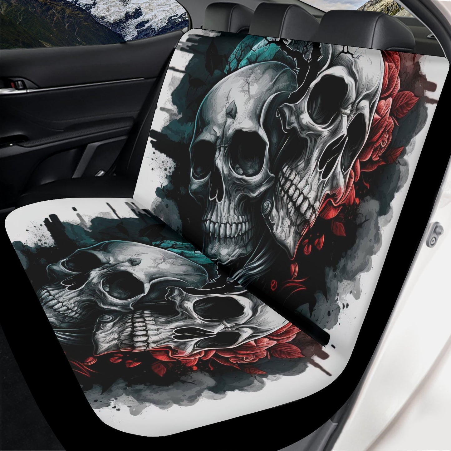 Christmas skull seat cover protector, floral skull mat for car, floral skull slip-on seat covers, flame skull car rug, rose skull car seat p