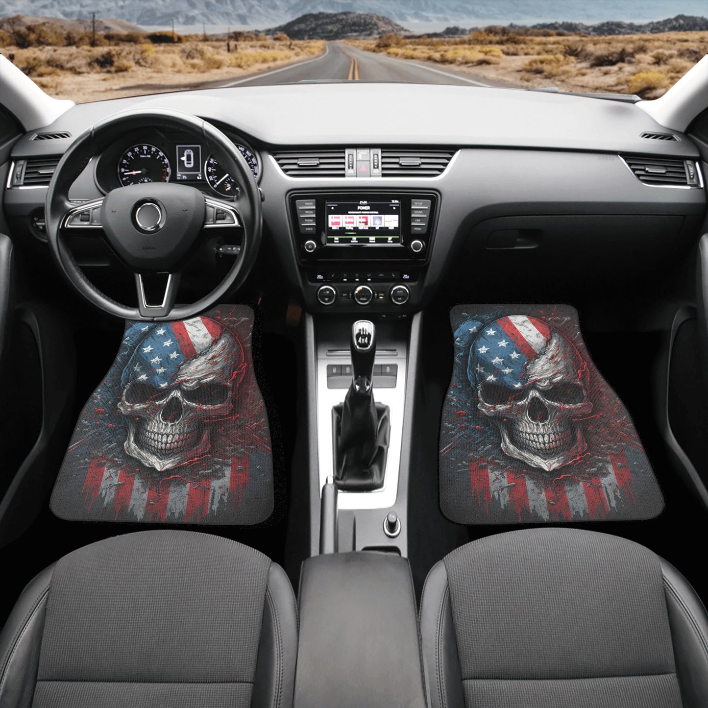 Motorcycle skull car accessories, biker skull car accessories, goth slip-on seat covers, horror car seat protector cover, death skull car fl Back and Front Car Floor Mats