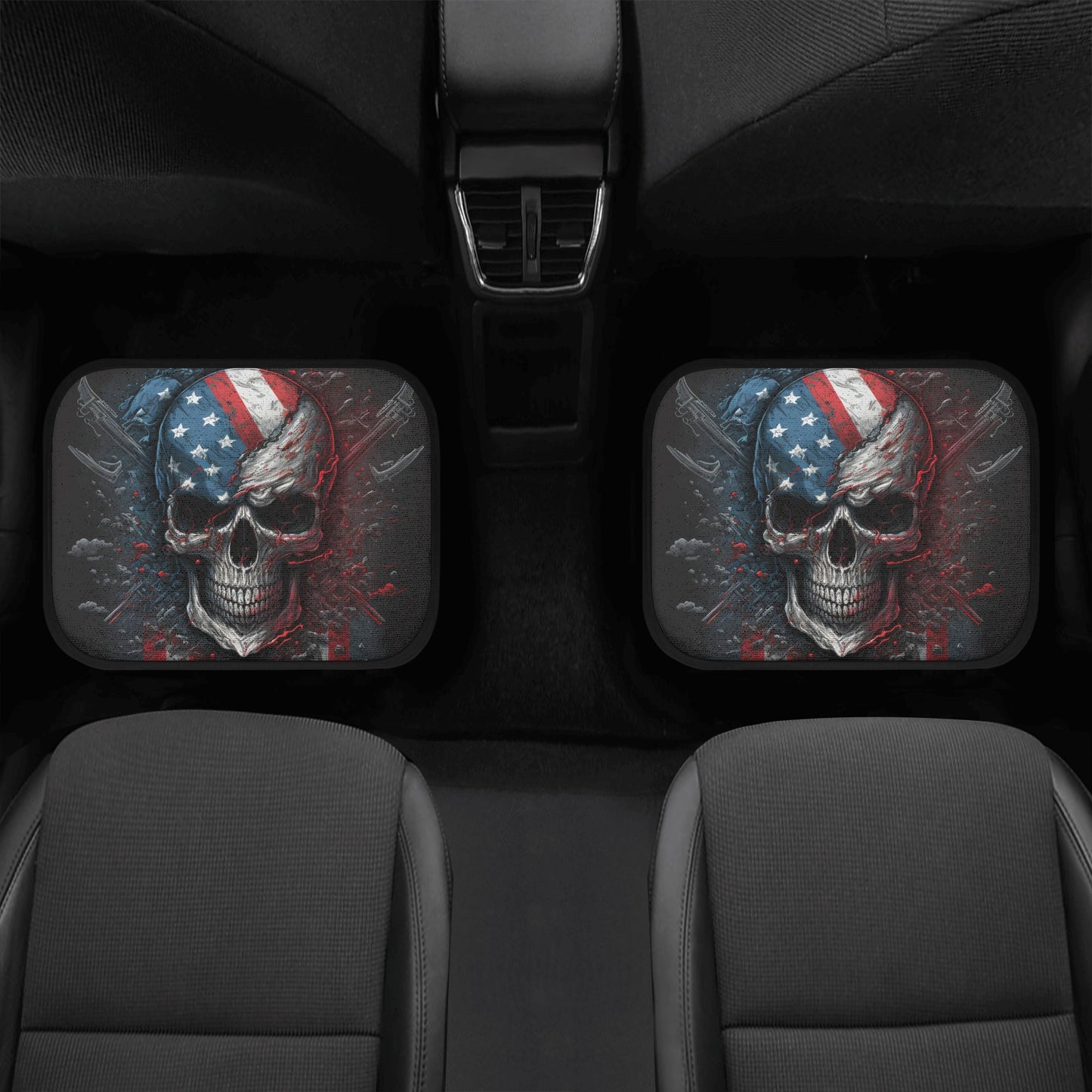 Motorcycle skull car accessories, biker skull car accessories, goth slip-on seat covers, horror car seat protector cover, death skull car fl Back and Front Car Floor Mats