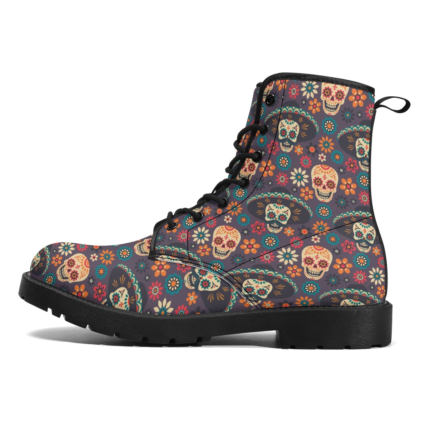 Dia de los muertos skull fashion leather boots, day of the dead fashion leather boots, dia de los muertos skull waterproof Lace Up Anti-Slip