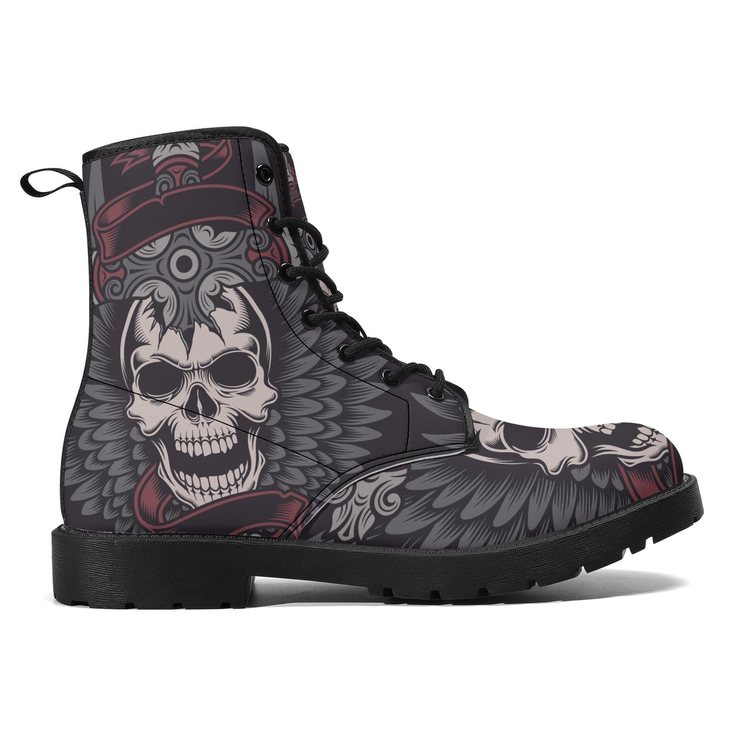 Halloween boots for men women, biker skull fashion leather boots, halloween ankle Boots, horror waterproof shoes, flaming skull men women sh