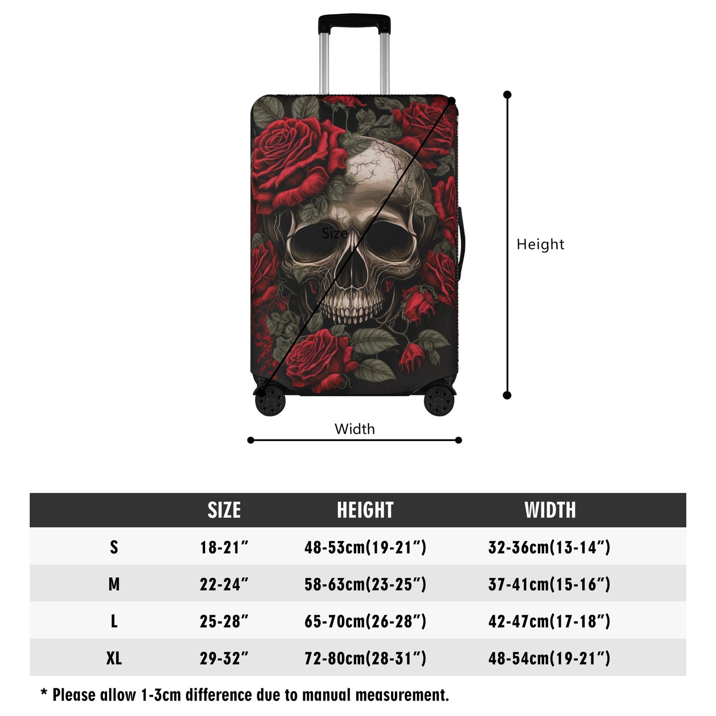 Flower skull luggage cover, skeleton suitcase tag, christmas skull suitcase protector, punisher skull luggage tag, halloween suitcase cover,