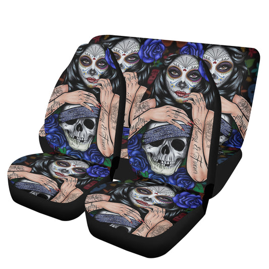 Gothic skull seat cover for car, skull in fire slip-on seat covers, punisher skull car accessories, skull in fire washable car seat covers,