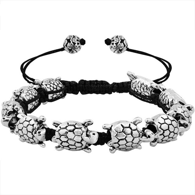 Smile Skull Skeleton Bead Bracelets Strand Vintage Boho Antique Silver Plated Handmade Rope Woven Craft Fashion Jewelry