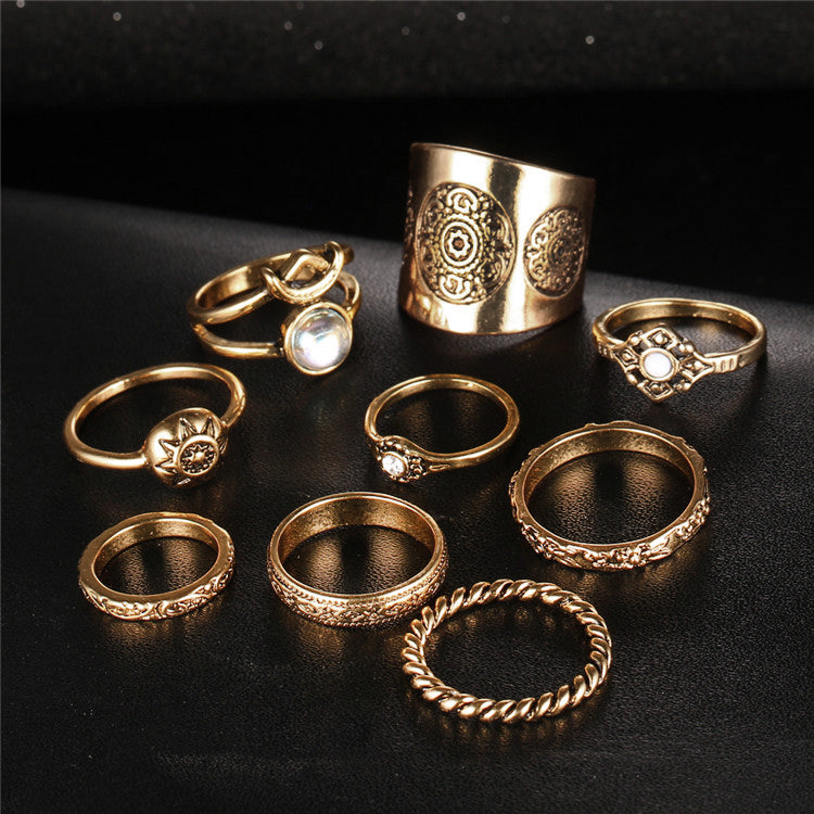 17KM New 9 pcs/set Vintage Silver Color Ring Sets Antique Midi Finger Rings for Women Steampunk Turkish Party Boho Knuckle Ring