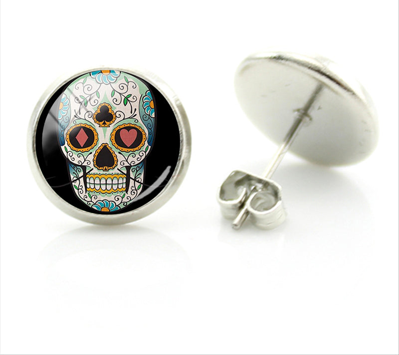 Skeleton Heart Stud Earrings Rock Punk skull earring wholesale price Halloween party fashion Retro for women jewlery A651