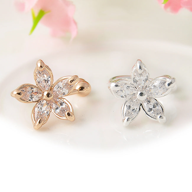 1PC Women's Fashion Cz Crystal Flower U Shape Ear Cuff Clip-on No Piercing Earring