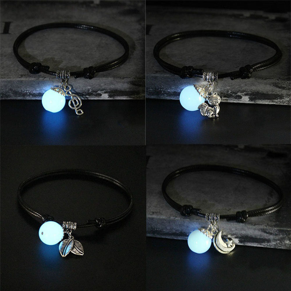 1PCS Retro Creative Glow In Dark Pendant Anklet Female Jewelry Gift Handmade Black Rope Leaves Chain Barefoot Anklet