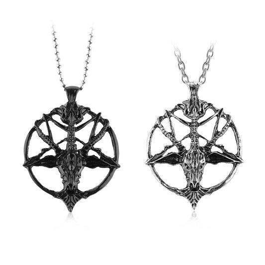 1Pcs Fashion Retro Pentagram Pan God Skull Goat Head Pendant Necklace Luck Satanism Occult Metal Vintage Silver Star Necklace