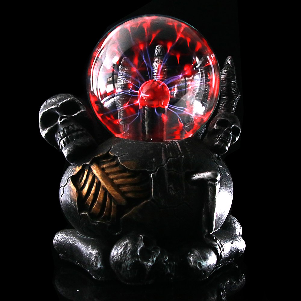 1Piece Black Claw Holding Skull Horror Lighting Plasma Ball Touch Responsive Desk Lamp Decorative Lighting Figruine Statue