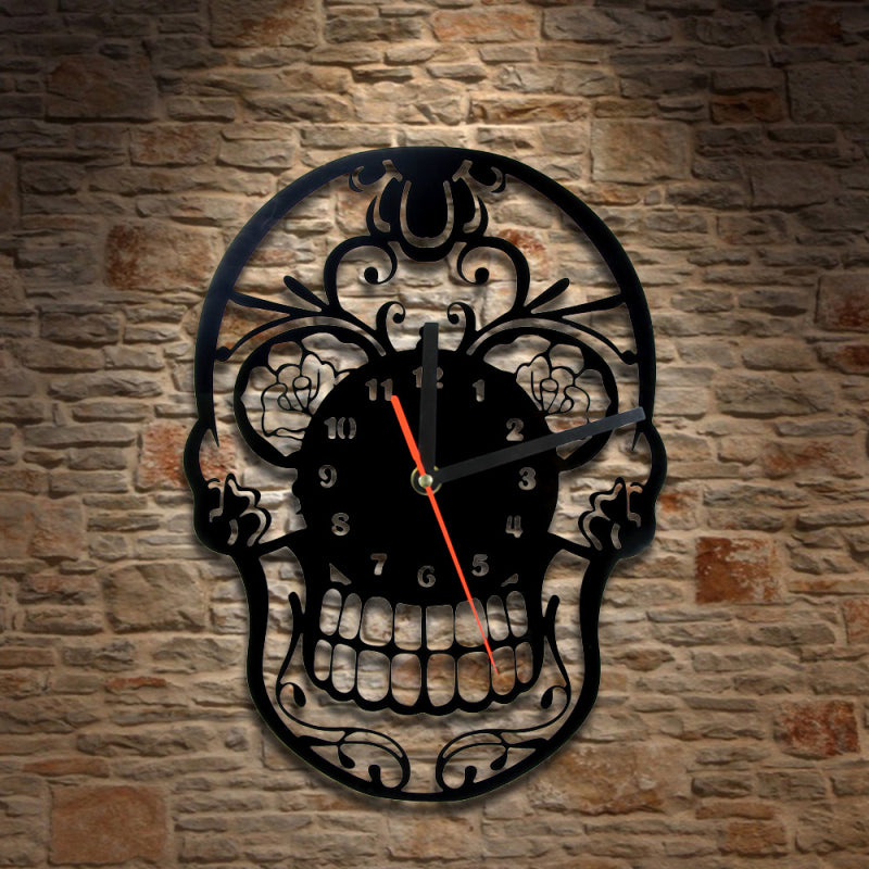 1Piece The Day of Death Mexican Skull Ornament Quartz Ring Face Vintage Art Home Decor Wall Clock