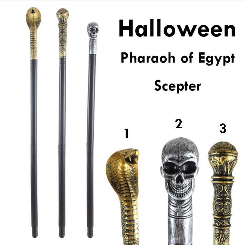 1Set Egyptian Pharaoh Scepter Halloween Cosplay Costume For Masquerade Party Props Snack Head Cane Skull Death Scepter S3