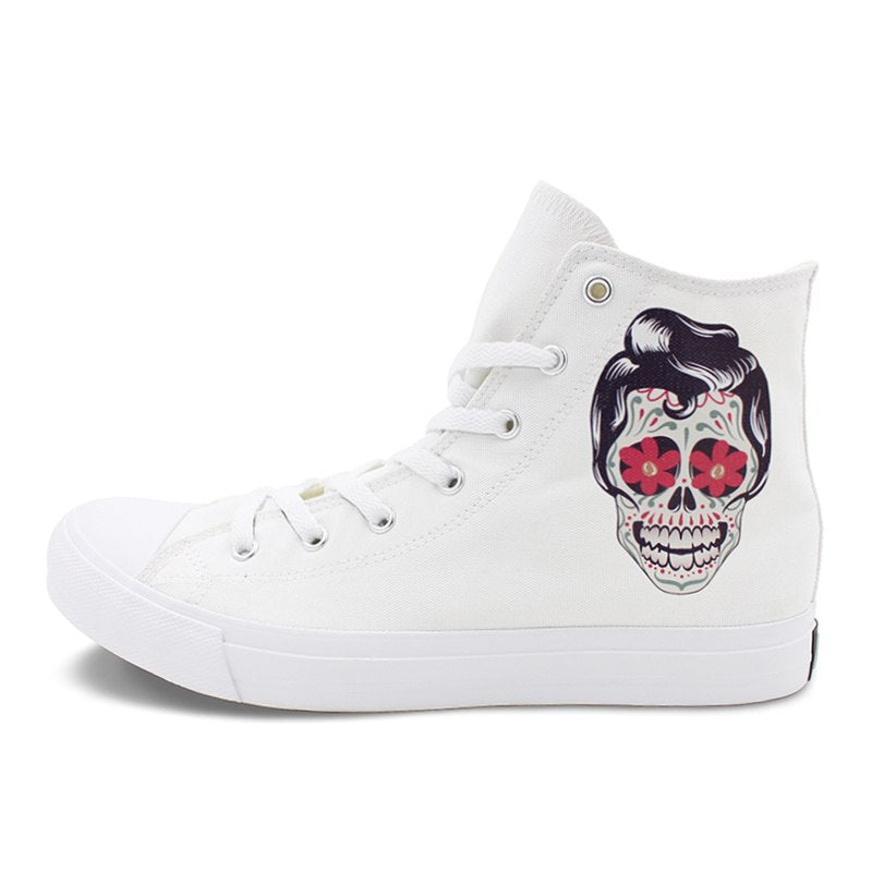 Original Design Skull Series Shoes Tattoo Totem Red Rose Flower Women Men's Casual Canvas Sneakers White Black High Tops