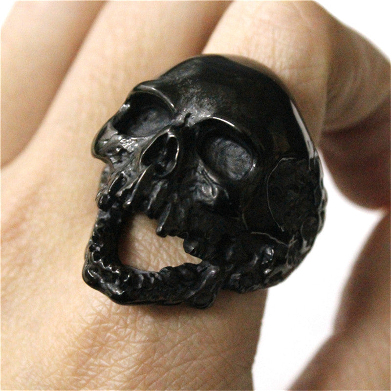 1pc Black Silver Huge Skull Ring 316L Stainless Steel Punk Style Newest Design Men Boys Skull Ring