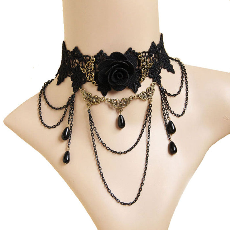 1pc Gothic Style Tattoo Tassel Lace Necklace Pendant Chain Crystal Choker Wedding Jewelry Necklace Women False Collar Statement