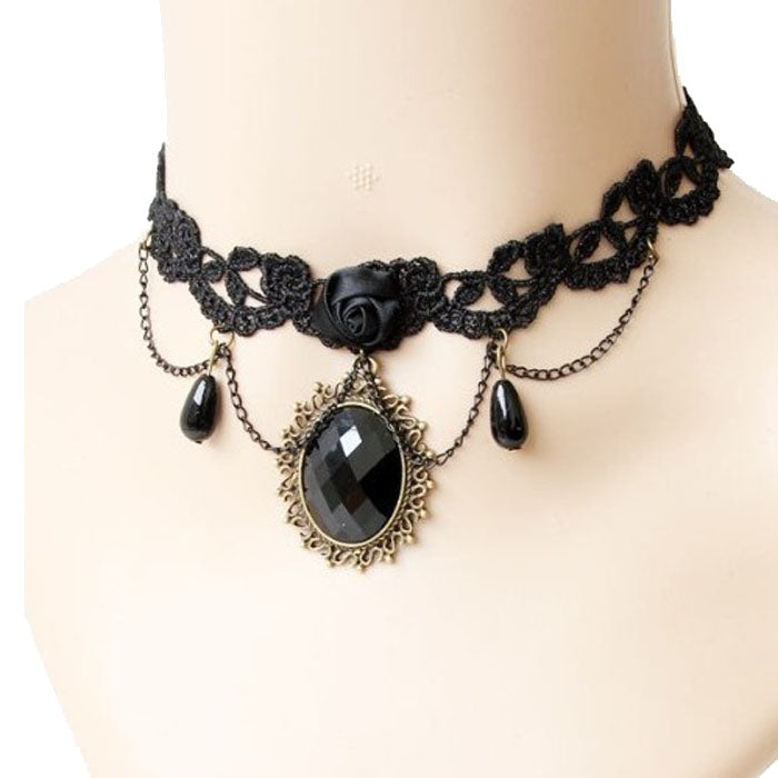 1pc Gothic Style Tattoo Tassel Lace Necklace Pendant Chain Crystal Choker Wedding Jewelry Necklace Women False Collar Statement