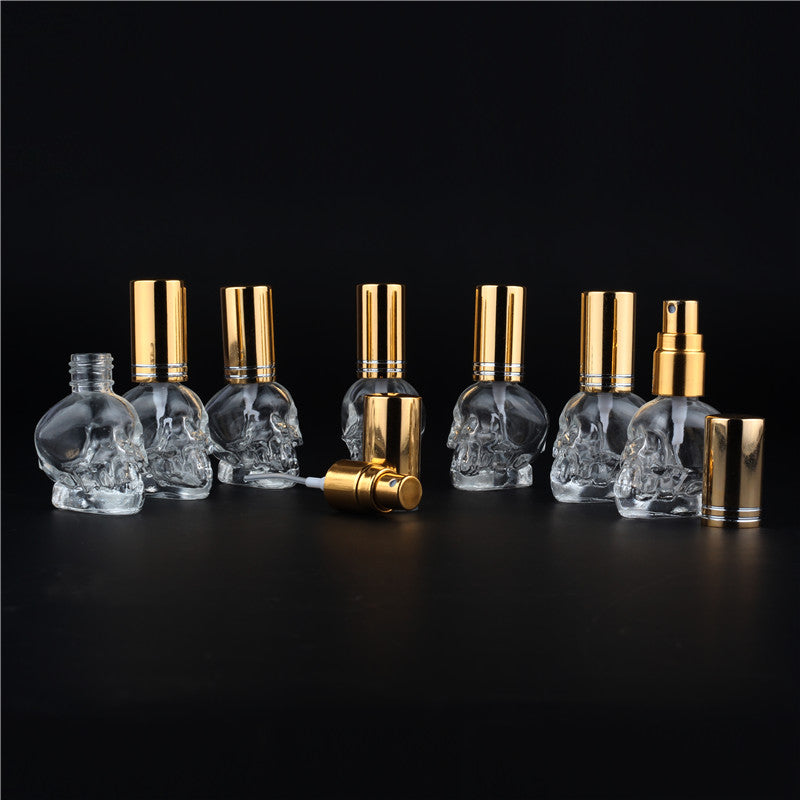 1pcs 8ML 10Colors Mini Travel Unique PersonalitY Skull Shape Empty Glass Perfume Bottle Small Sample Portable Parfume Bottles