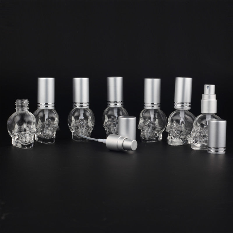 1pcs 8ML 10Colors Mini Travel Unique PersonalitY Skull Shape Empty Glass Perfume Bottle Small Sample Portable Parfume Bottles