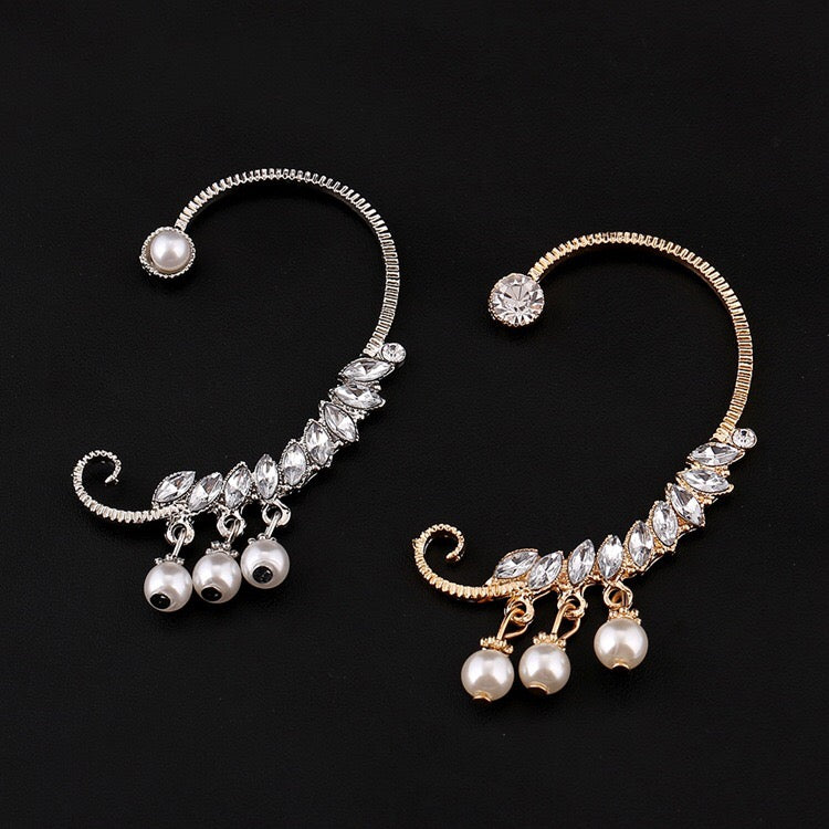 1pcs Right Left Ear Clip Fashion Pearl Pendant  Ear cuff Jewelry Golden Clip On Earrings Ear Cuffs For Women