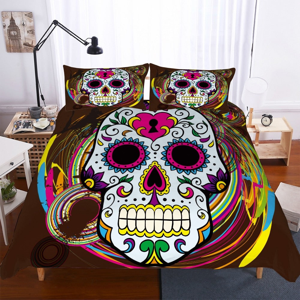 3pcs Sugar Skulls Microfiber Boys Duvet Cover Set Bedding