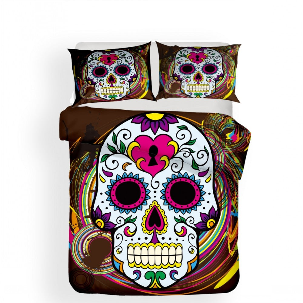 3pcs Sugar Skulls Microfiber Boys Duvet Cover Set Bedding