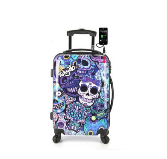 20 inch Skull Luggage  Creative Trolley Case Caster Spring Wheel  boarding box Hard luggage with charging hole
