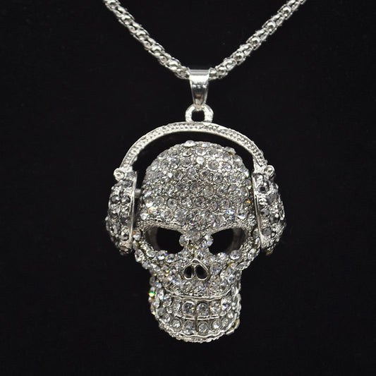 Mens Women skull pendant necklace fashion full crystal headphones punk necklace jewelry Clothing Accessories F60SS1001W
