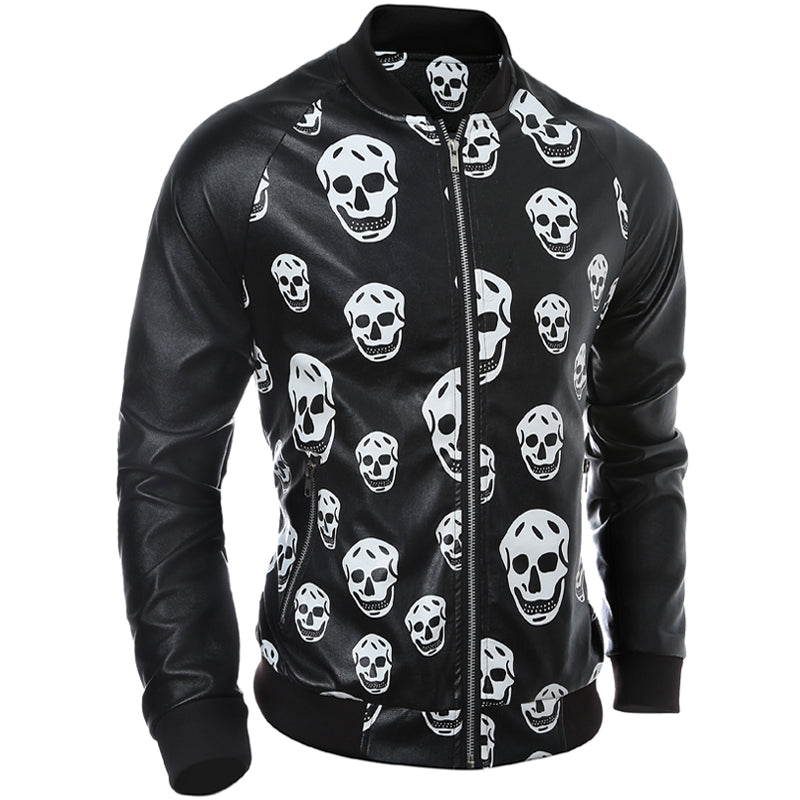 New Autumn Faux Leather Skull Jacket Men Jaqueta De Couro Masculina