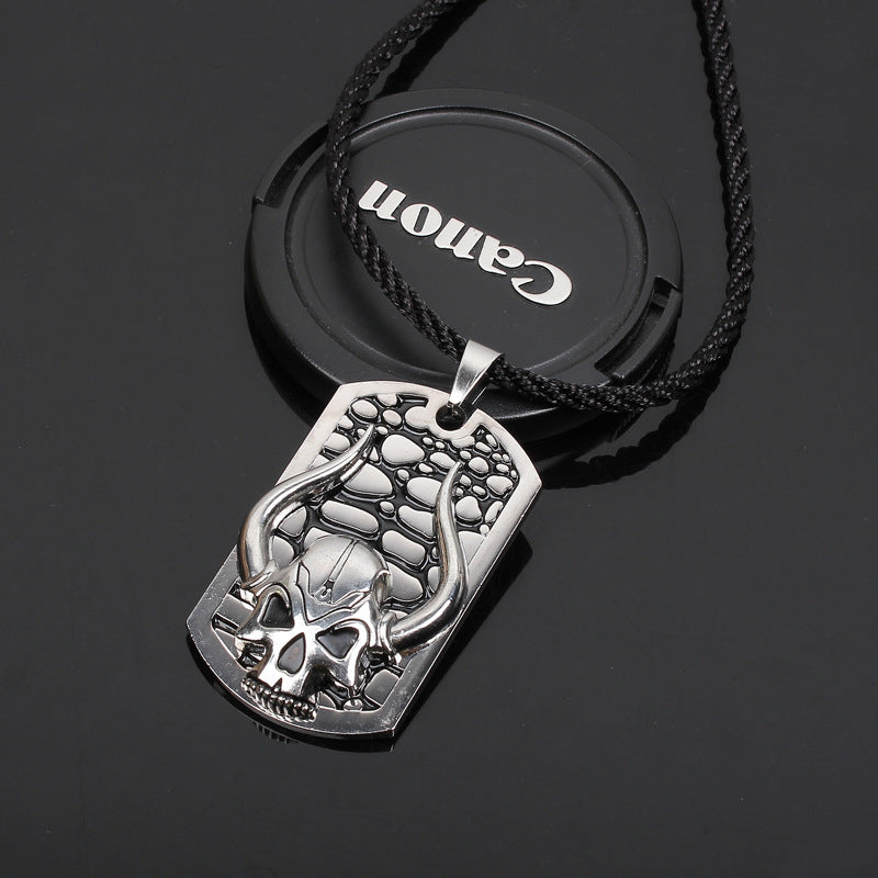 New Biker Men's Black Military Necklace Silver Tone Skull Pendant Necklace Mens Collier Acer for Wintage Costume Jewelry