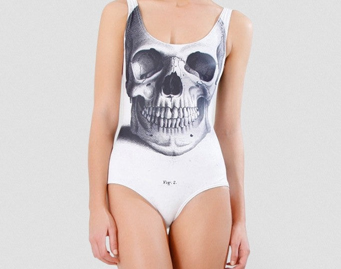 Sexy Black White Skeleton Swimsuit One Piece For Women Active SKull