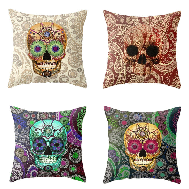 Paisley Skull Cushion Cover Bohemian Pillowcase Square Car Covers