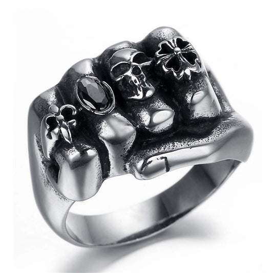 Fashion Retro Style Men Gothic Flower Skull 316L Stainless Steel Biker Ring Anarchy Death Fist Skull Ring Jewelry wholesale