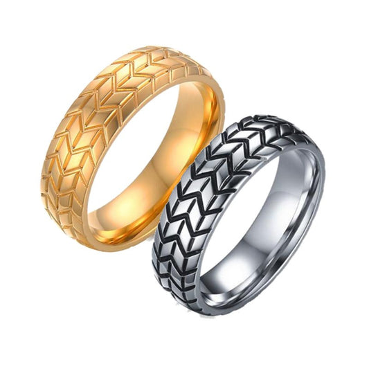 Hot Sale 6mm Stainless Steel Tire Grooved Ring Men Jewelry Rock Silver Gold Color Punk Biker Rings Wedding Jewelry