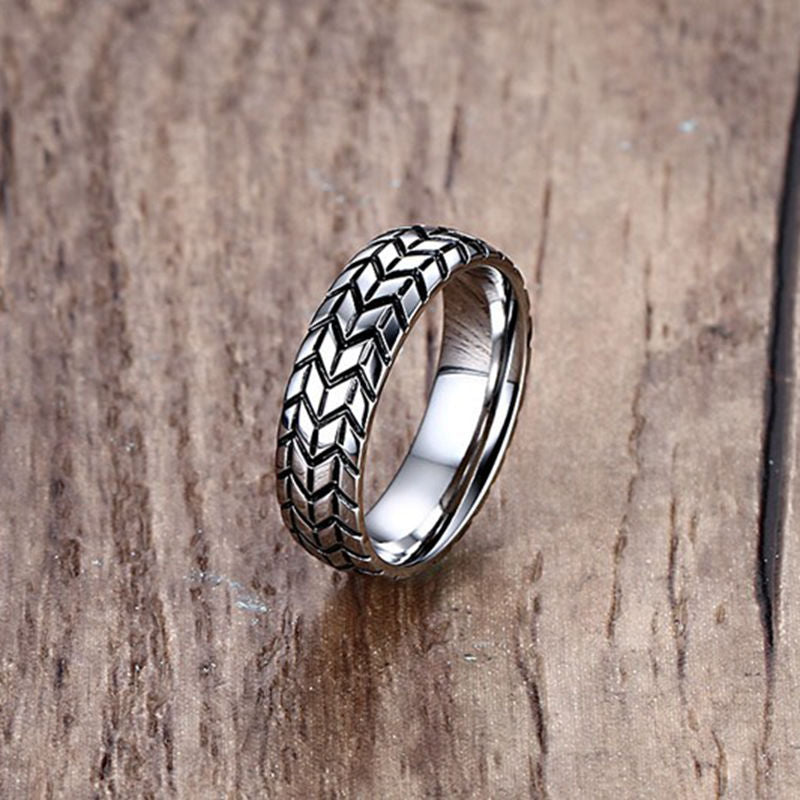 Hot Sale 6mm Stainless Steel Tire Grooved Ring Men Jewelry Rock Silver Gold Color Punk Biker Rings Wedding Jewelry