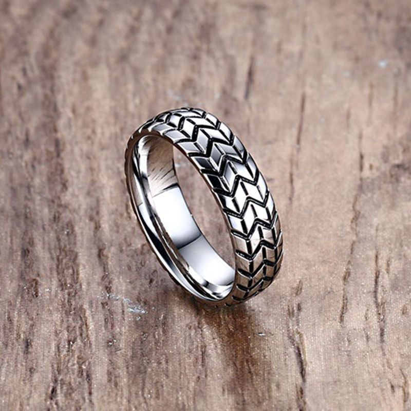 Hot Sale 6mm Stainless Steel Tire Grooved Ring Men Jewelry Rock Silver Gold Color Punk Biker Rings Wedding Jewelry