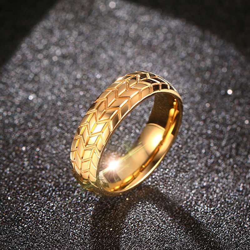 Hot Sale 6mm Stainless Steel Tire Grooved Ring Men Jewelry Rock Silver Gold Color Punk Biker Rings Wedding Jewelry