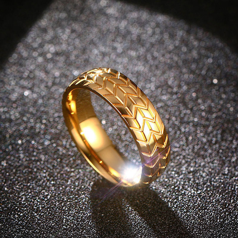 Hot Sale 6mm Stainless Steel Tire Grooved Ring Men Jewelry Rock Silver Gold Color Punk Biker Rings Wedding Jewelry