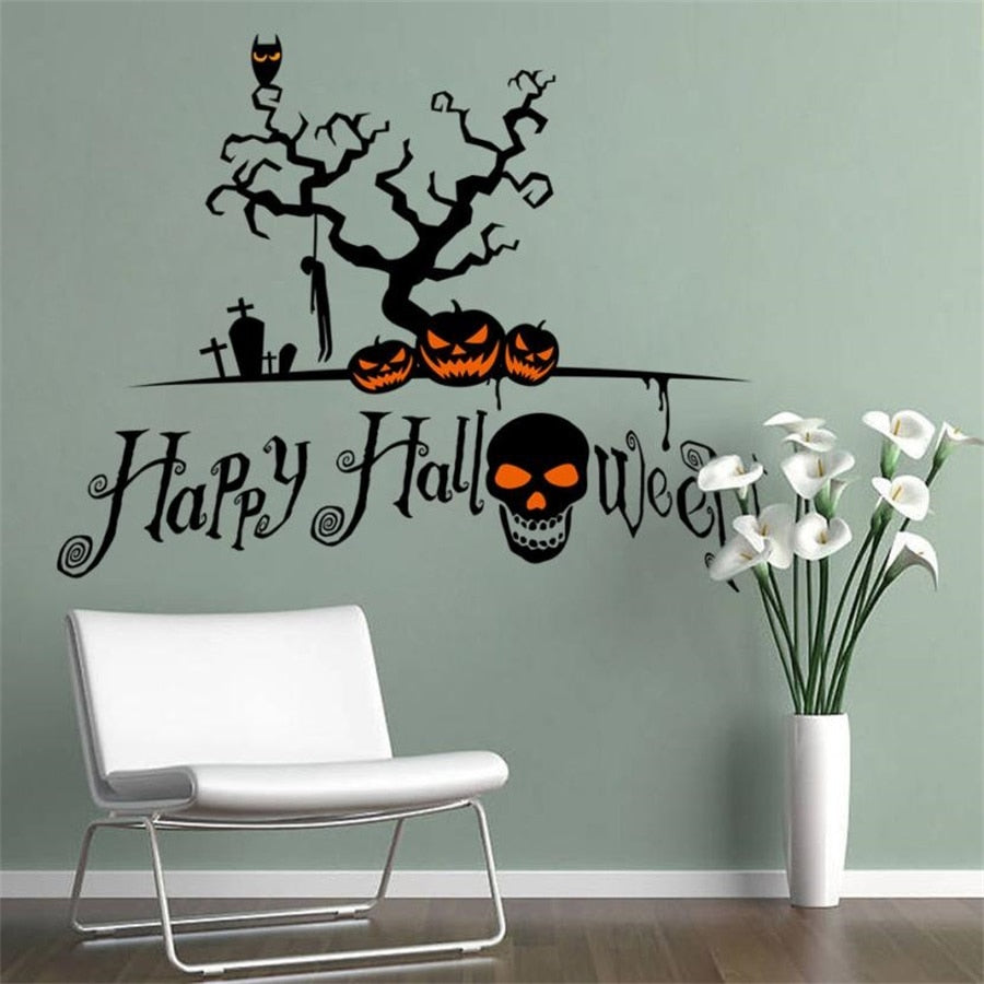 Hot Sale Happy Halloween Pumpkin head owl horror skull Cartoon Wall Sticker Window Home Decoration Decal Decor halloween