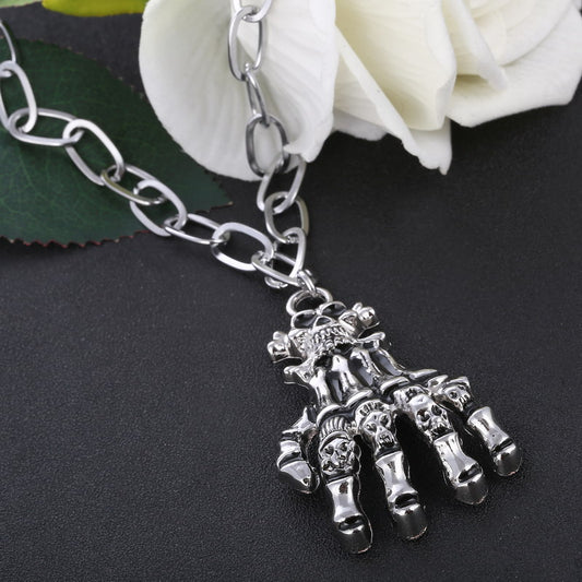 Long Necklace Vintage Punk Rock Chain Necklaces Man Skull Hand Stainless Steel Pendants Necklace Charms Man accessories