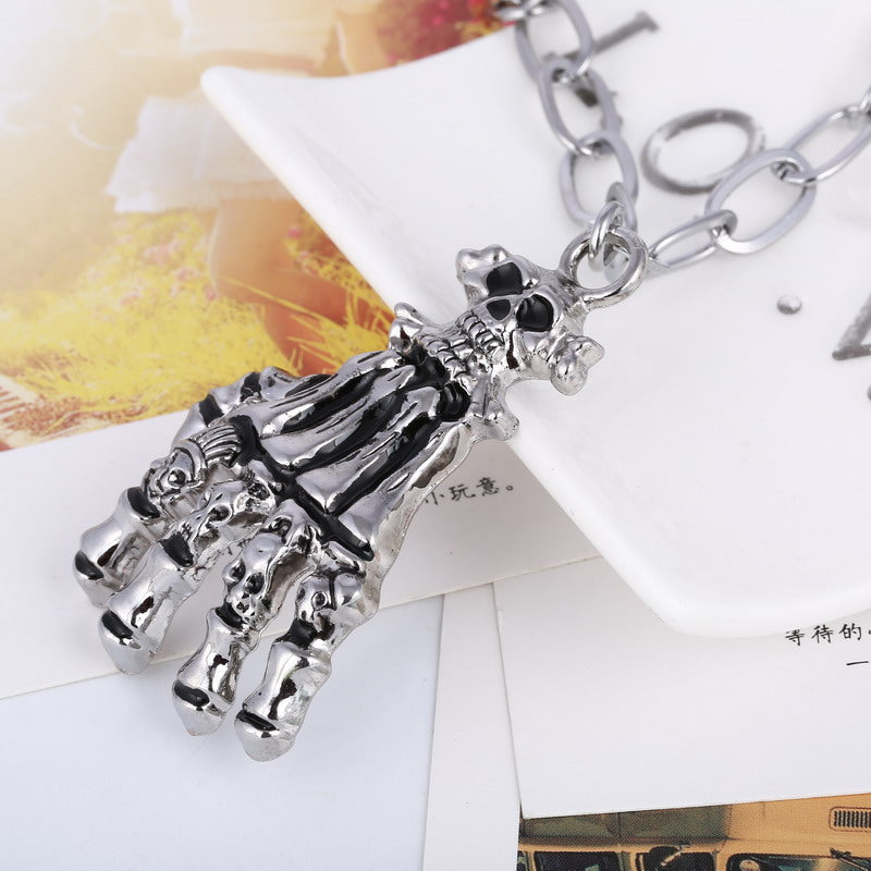 Long Necklace Vintage Punk Rock Chain Necklaces Man Skull Hand Stainless Steel Pendants Necklace Charms Man accessories