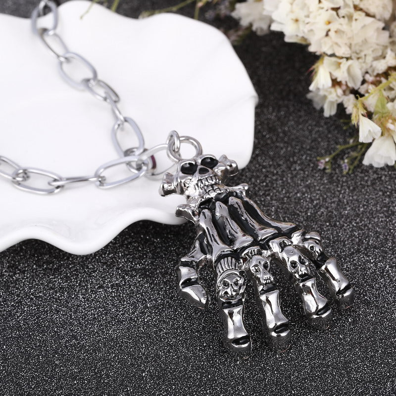 Long Necklace Vintage Punk Rock Chain Necklaces Man Skull Hand Stainless Steel Pendants Necklace Charms Man accessories