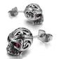 New Cool Men Punk Rock Red Eyes Skeleton Skull Stainless Steel Stud Earrings Fashion Women Jewelry