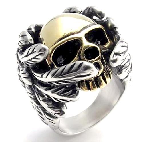 New Cool Style Golden Silver Skull Ring With Wings 316L Stainless Steel Mens Fashion Motor Biker Skull ring