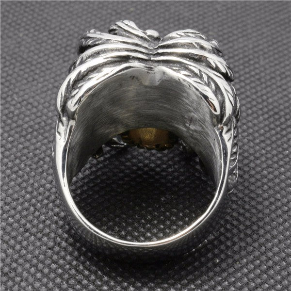 New Cool Style Golden Silver Skull Ring With Wings 316L Stainless Steel Mens Fashion Motor Biker Skull ring