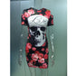 Love Red Flower Dress Women Sexy Sheath Short Sleeve Wrap Bodycon Dress