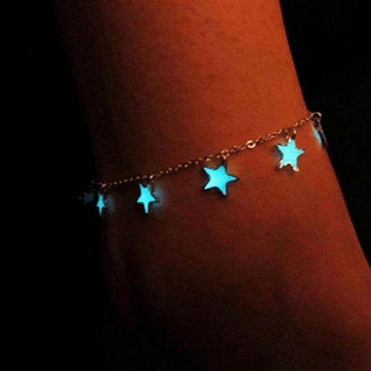 Luminous Ladies Beach Winds Blue Pentagon Star Tassel Anklet Silver Chain Anklets For Women Barefoot Sandals