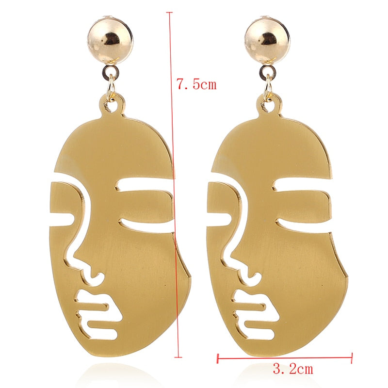Punk Rock Hiphop Studs Personality Earrings Gold Abstract Face Skeleton Skull Stud Earrings for Women Jewelry