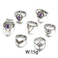 Retro Boho Flower Ring Sets Vintage Purple Crystal Knuckle Midi Rings For Women Beach Anillos Punk Jewellery